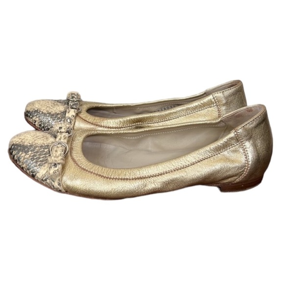 AGL Attilio Giusti Leombruni Monika Gold Metallic Snakeskin Ballet Loafer 37 - Picture 3 of 9